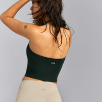 SoftMotion™ Strappy Halter Neck Mid Vest with Built in Bra Shelf | Emerald Noir