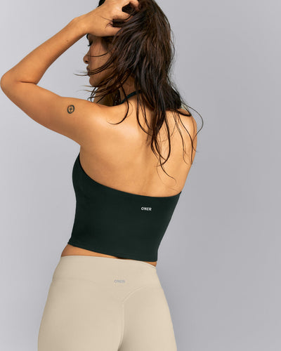 SoftMotion™ Strappy Halter Neck Mid Vest with Built in Bra Shelf | Emerald Noir