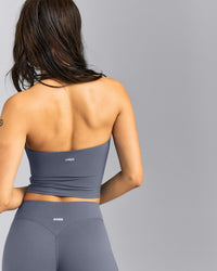 SoftMotion™ Strappy Halter Neck Mid Vest with Built in Bra Shelf | Granite Blue
