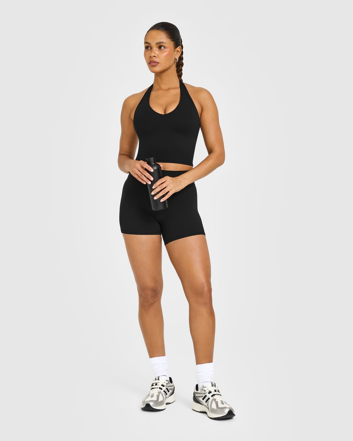 SoftMotion™ Halter Neck Mid Vest with Built in Bra Shelf with White Logo | Black