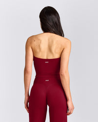 SoftMotion™ Strappy Halter Neck Mid Tank Top with Built in Bra Shelf with Grey Logo | Ruby Red