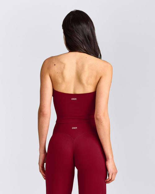 SoftMotion™ Strappy Halter Neck Mid Vest with Built in Bra Shelf with Grey Logo | Ruby Red