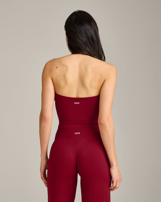 SoftMotion™ Strappy Halter Neck Mid Vest with Built in Shelf with Grey Logo | Ruby Red