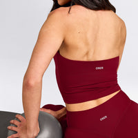 SoftMotion™ Strappy Halter Neck Mid Tank Top with Built in Bra Shelf with Grey Logo | Ruby Red