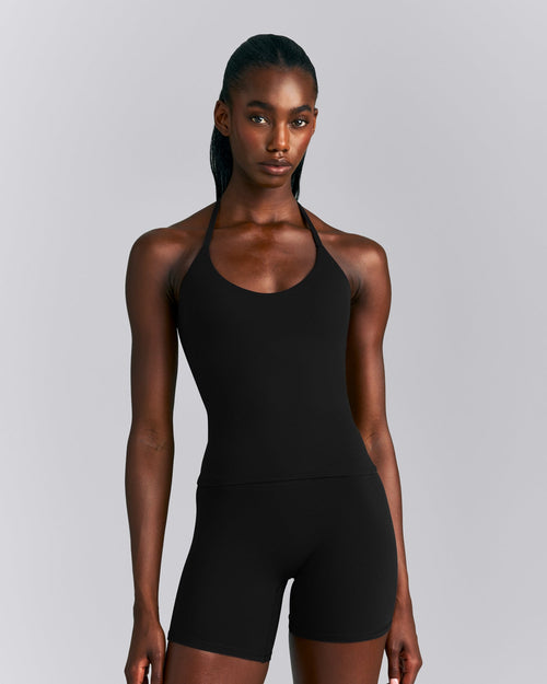 SoftMotion™ Strappy Halter Neck Vest with Built in Bra Shelf New Branding | Black