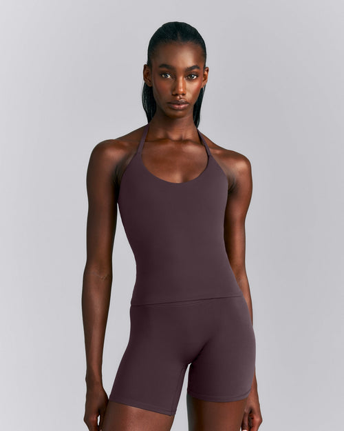 SoftMotion™ Strappy Halter Neck Vest with Built in Bra Shelf New Branding | Dark Umber Brown