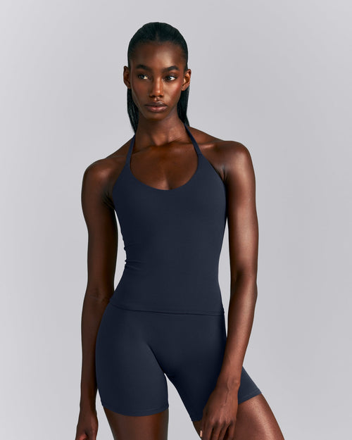 SoftMotion™ Strappy Halter Neck Vest with Built in Bra Shelf New Branding | True Blue