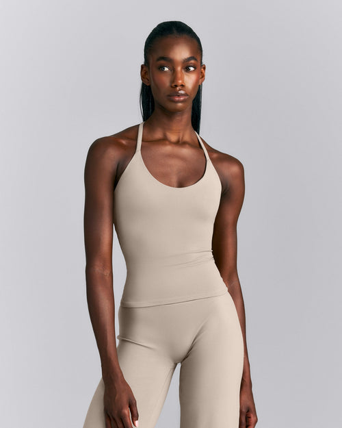 SoftMotion™ Strappy Halter Neck Vest with Built in Bra Shelf New Branding | Warm Sand