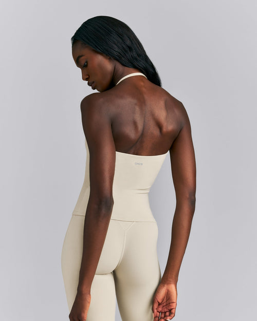 SoftMotion™ Strappy Halter Neck Vest with Built in Bra Shelf | Oatmeal