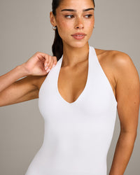 SoftMotion™ Halter Neck Vest with Built in Bra Shelf with Grey Logo | White