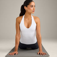 SoftMotion™ Halter Neck Vest with Built in Bra Shelf with Grey Logo | White