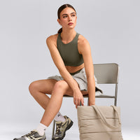 SoftMotion™ High Neck Sports Bra with Grey Logo | Alpine Green