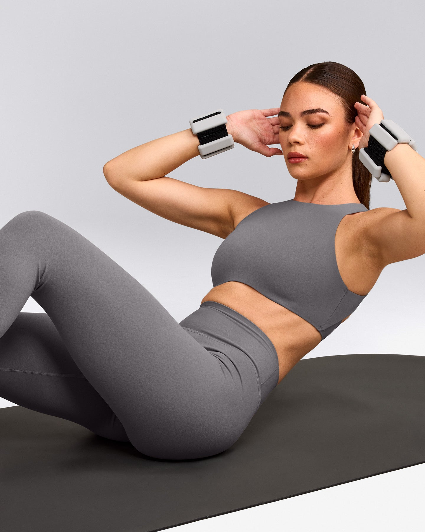 SoftMotion™ High Neck Sports Bra with Grey Logo | Ash Grey