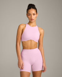 SoftMotion™ High Neck Sports Bra with Grey Logo | Chalk Pink