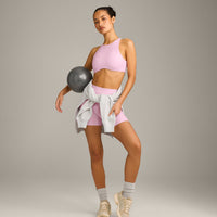 SoftMotion™ High Neck Sports Bra with Grey Logo | Chalk Pink