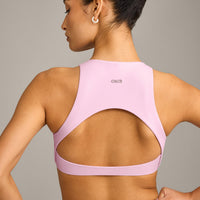 SoftMotion™ High Neck Sports Bra with Grey Logo | Chalk Pink