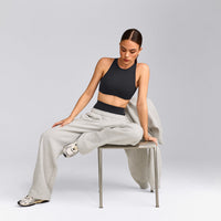 SoftMotion™ High Neck Sports Bra with Grey Logo | Coal