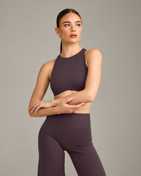 SoftMotion™ High Neck Sports Bra with Grey Logo | Dark Umber Brown