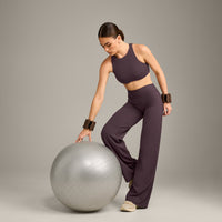 SoftMotion™ High Neck Sports Bra with Grey Logo | Dark Umber Brown