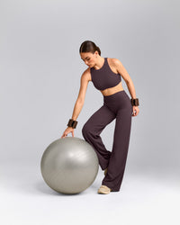 SoftMotion™ High Neck Sports Bra with Grey Logo | Dark Umber Brown