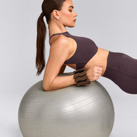 SoftMotion™ High Neck Sports Bra with Grey Logo | Dark Umber Brown