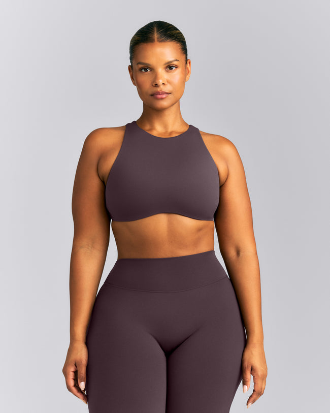 SoftMotion™ High Neck Sports Bra | Dark Umber Brown