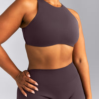 SoftMotion™ High Neck Sports Bra | Dark Umber Brown
