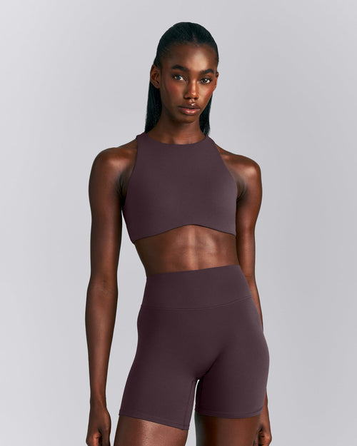 SoftMotion™ High Neck Sports Bra | Dark Umber Brown
