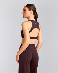 SoftMotion™ High Neck Sports Bra with Grey Logo | Plum Brown