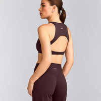 SoftMotion™ High Neck Sports Bra with Grey Logo | Plum Brown