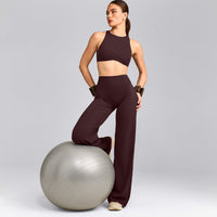SoftMotion™ High Neck Sports Bra with Grey Logo | Plum Brown