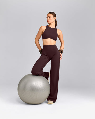 SoftMotion™ High Neck Sports Bra with Grey Logo | Plum Brown