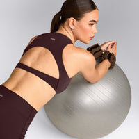SoftMotion™ High Neck Sports Bra with Grey Logo | Plum Brown