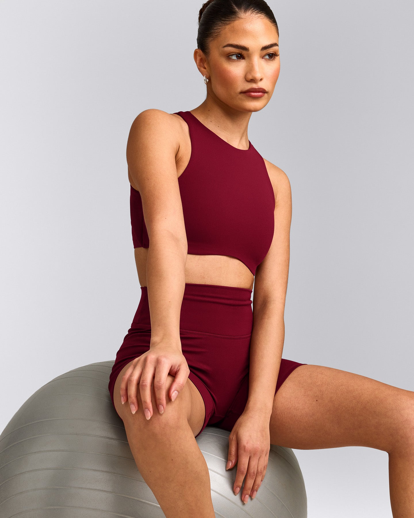 SoftMotion™ High Neck Sports Bra with Grey Logo | Ruby Red