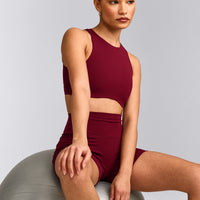 SoftMotion™ High Neck Sports Bra with Grey Logo | Ruby Red