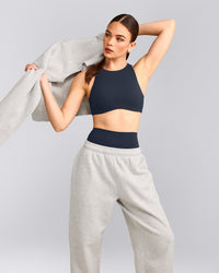 SoftMotion™ High Neck Sports Bra with Grey Logo | True Blue