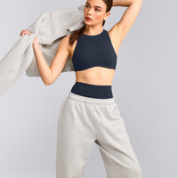 SoftMotion™ High Neck Sports Bra with Grey Logo | True Blue