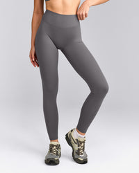 SoftMotion™ High Waisted Leggings with Grey Logo | Ash Grey