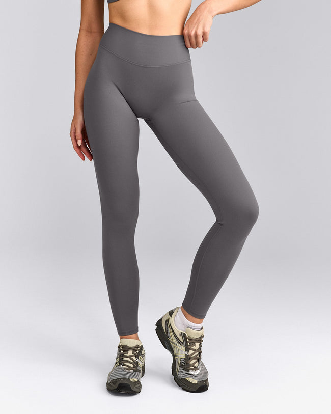 SoftMotion™ High Waisted Leggings with Grey Logo | Ash Grey