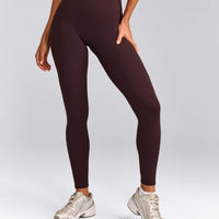 SoftMotion™ High Waisted Leggings with Grey Logo | Plum Brown