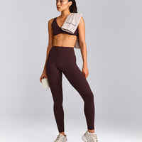 SoftMotion™ High Waisted Leggings with Grey Logo | Plum Brown