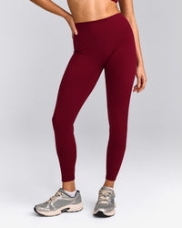 SoftMotion™ High Waisted Leggings with Grey Logo | Ruby Red