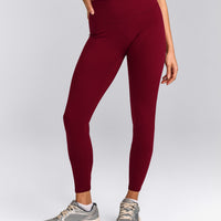 SoftMotion™ High Waisted Leggings with Grey Logo | Ruby Red