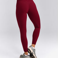 SoftMotion™ High Waisted Leggings with Grey Logo | Ruby Red