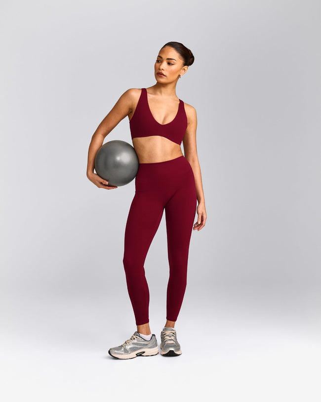 SoftMotion™ High Waisted Leggings with Grey Logo | Ruby Red