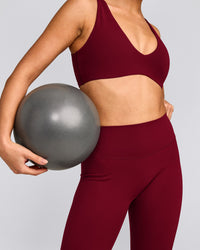 SoftMotion™ High Waisted Leggings with Grey Logo | Ruby Red
