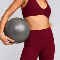 SoftMotion™ High Waisted Leggings with Grey Logo | Ruby Red