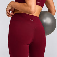 SoftMotion™ High Waisted Leggings with Grey Logo | Ruby Red