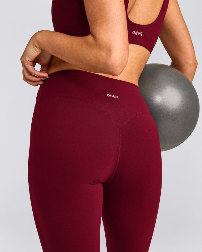 SoftMotion™ High Waisted Leggings with Grey Logo | Ruby Red