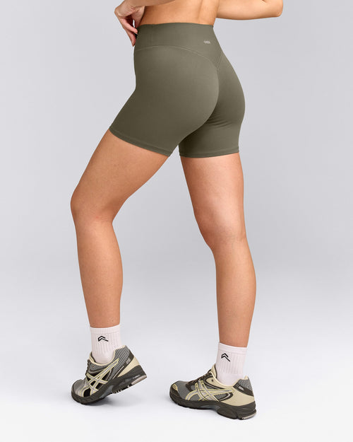 SoftMotion™ High Waisted Shorts 6" with Grey Logo | Alpine Green